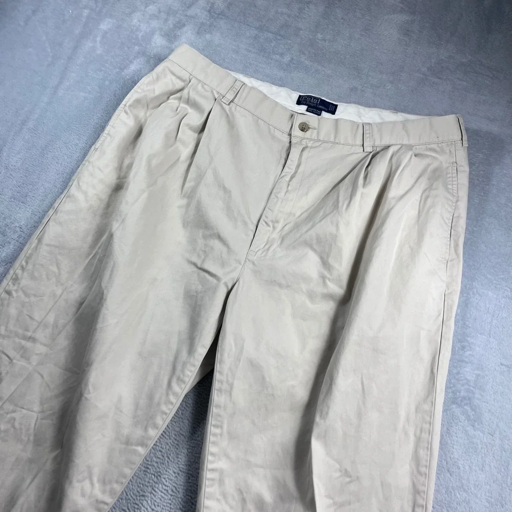 Polo Ralph Lauren Hammond Pant Men 40x32 Tan Khaki Pleated Cuffed Chino Trousers